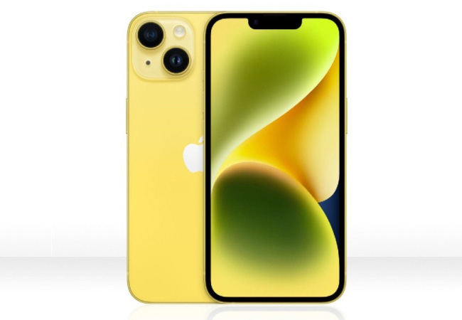 A yellow iPhone 14 Plus.