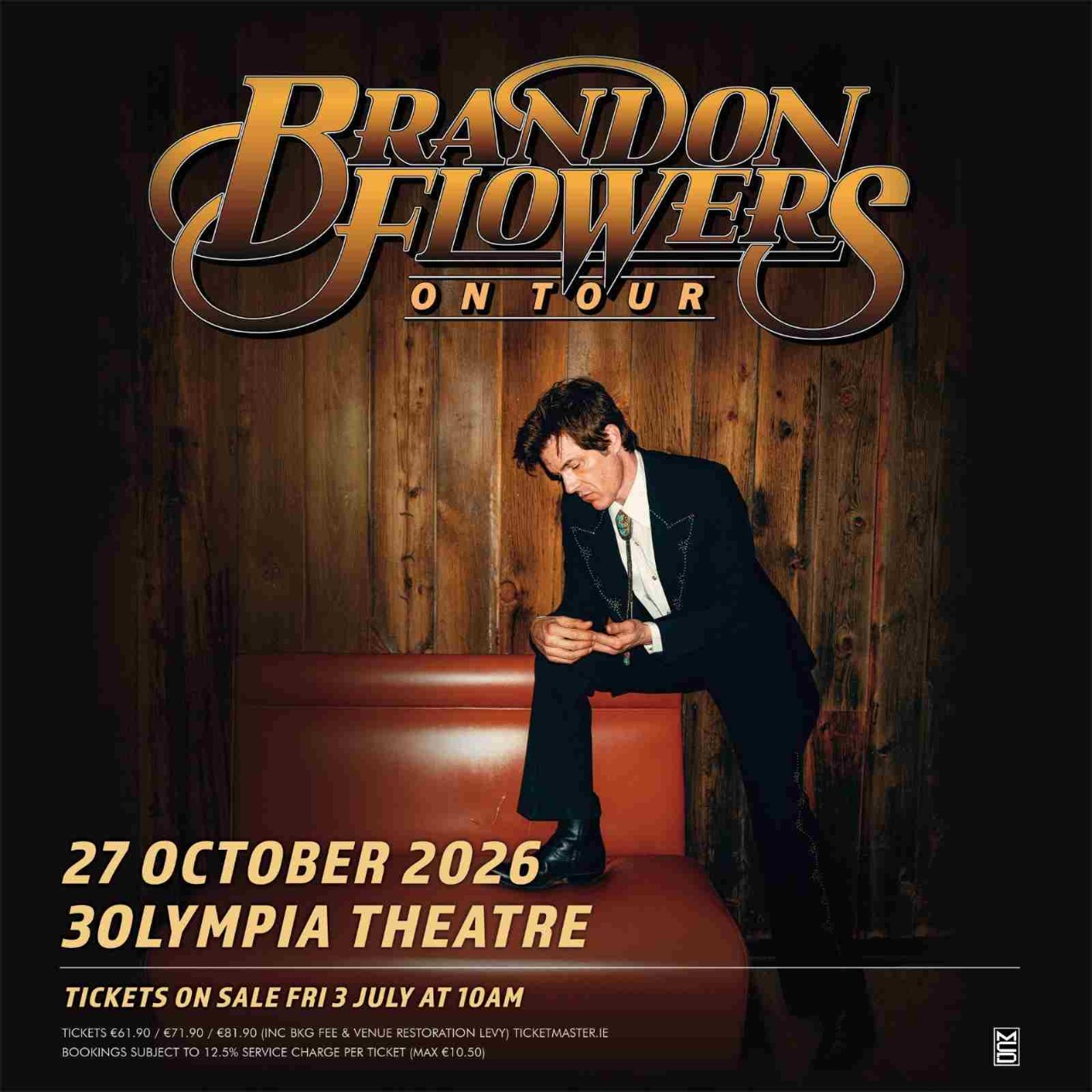 Brandon Flowers on Tour live at 3Olympia Theatre, Dublin on 27 October 2026, with tickets on sale Friday 3 July at 10am.
