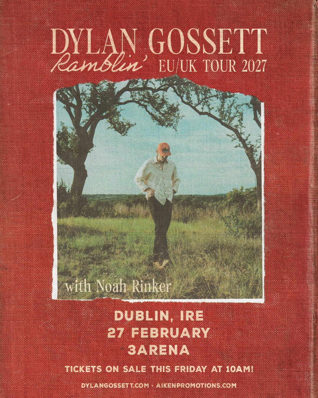 Dylan Gossett Ramblin’ EU/UK Tour 2027 promotional poster for his Dublin 3Arena show on 27 February