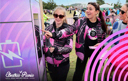 Festival-goers enjoying Electric Picnic wearing Three-branded clothing.