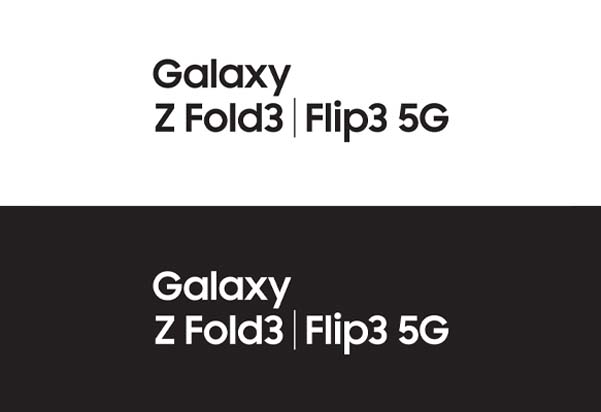 Samsung Galaxy Z Fold3 and Flip3 5G logo lockup shown in both light and dark versions.