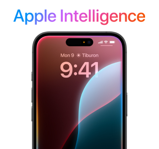 Half of the front screen of an iPhone Air with the words "Apple Intelligence" shown above the phone