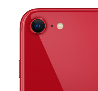 A closeup of the iPhone SE's front camera. A closeup of the iPhone SE's front camera.
