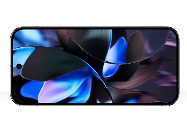 A dark smartphone in landscape orientation displays a vibrant, abstract blue and black wallpaper with fluid shapes. A dark smartphone in landscape orientation displays a vibrant, abstract blue and black wallpaper with fluid shapes.