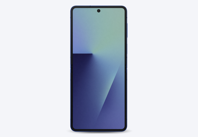 Front view of Samsung Galaxy Flip7 phone fully opened.