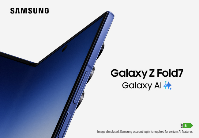 Front view of the Samsung Galaxy Z Fold7 phone partially opened