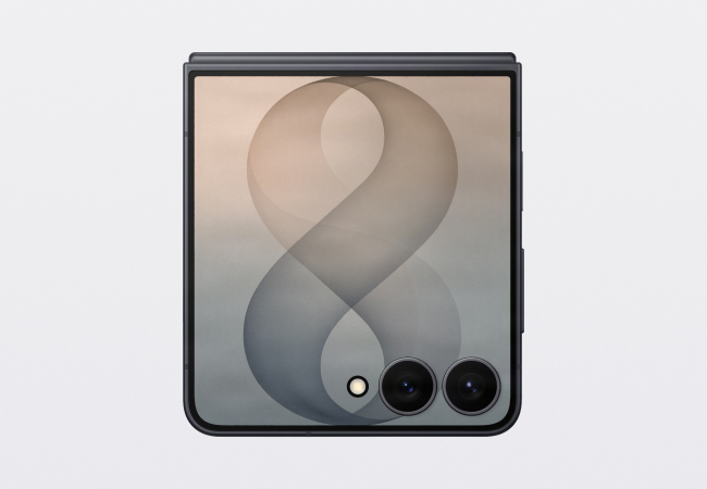 Front view of Samsung Galaxy Flip8 phone folded with camera and cover screen showing