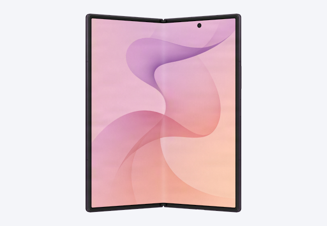 Front view of the Samsung Galaxy Z Fold8 Ultra phone partially opened