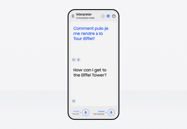 Samsung Galaxy S26 showing Samsung Interpreter on screen.
