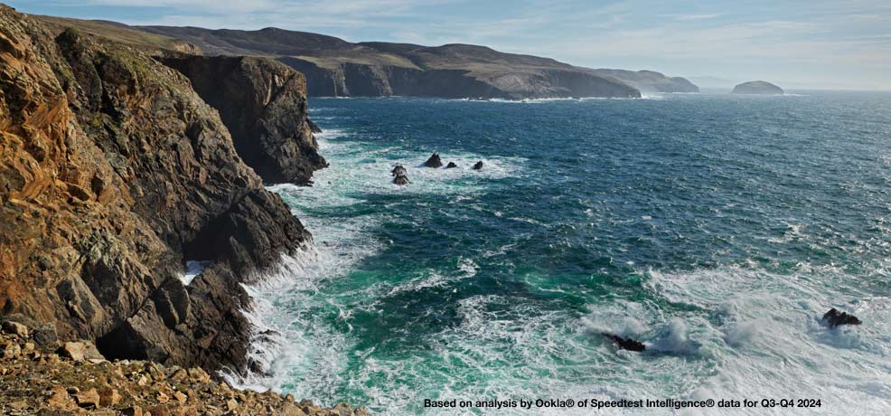 Panoramic image of the arronmore coastline, highlighting the stunning cliffs and vibrant ocean waves.