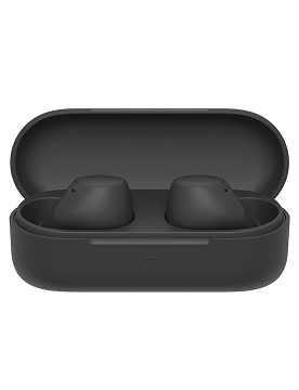 Black Sony WFC510 Earbuds in their charging case