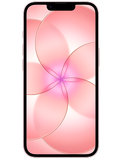 A front view of an iPhone 17e displaying a pink floral-patterned wallpaper. The device features a thin black bezel and a centered pill-shaped "Dynamic Island" cutout at the top of the screen.