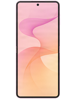 Front view of a pink Samsung Galaxy Z Flip8 phone fully open.