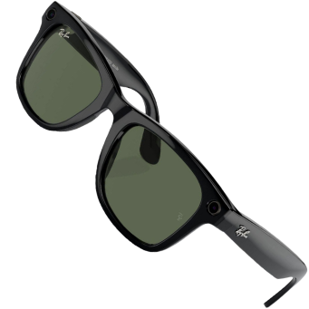 Pair of black Ray-Ban Meta Wayfarer Sunglasses shown at an angle