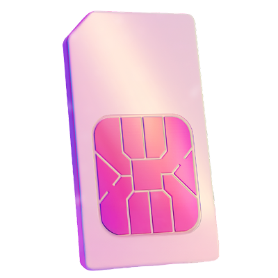 Pink and magenta Three SIM card with its metallic chip visible.