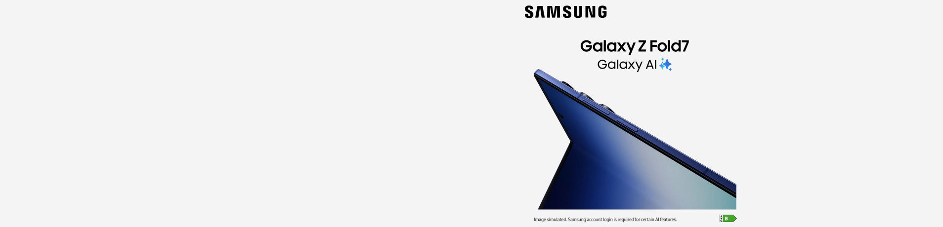 Partial image of a blue Samsung Galaxy Z Fold7 phone partially opened.