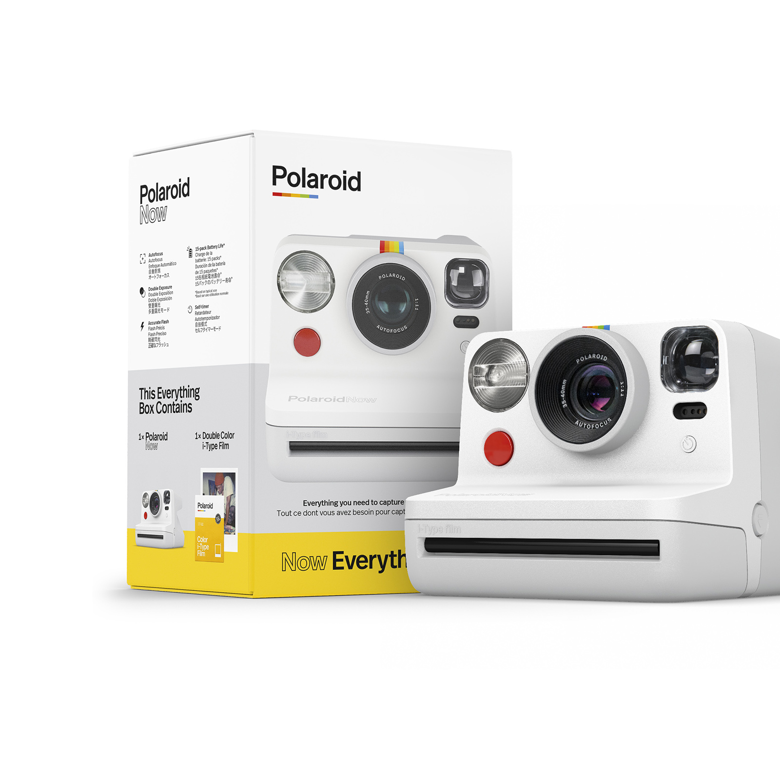 Polaroid Now i-Type Instant Film Camera (White) + Polaroid Color Film Bundle