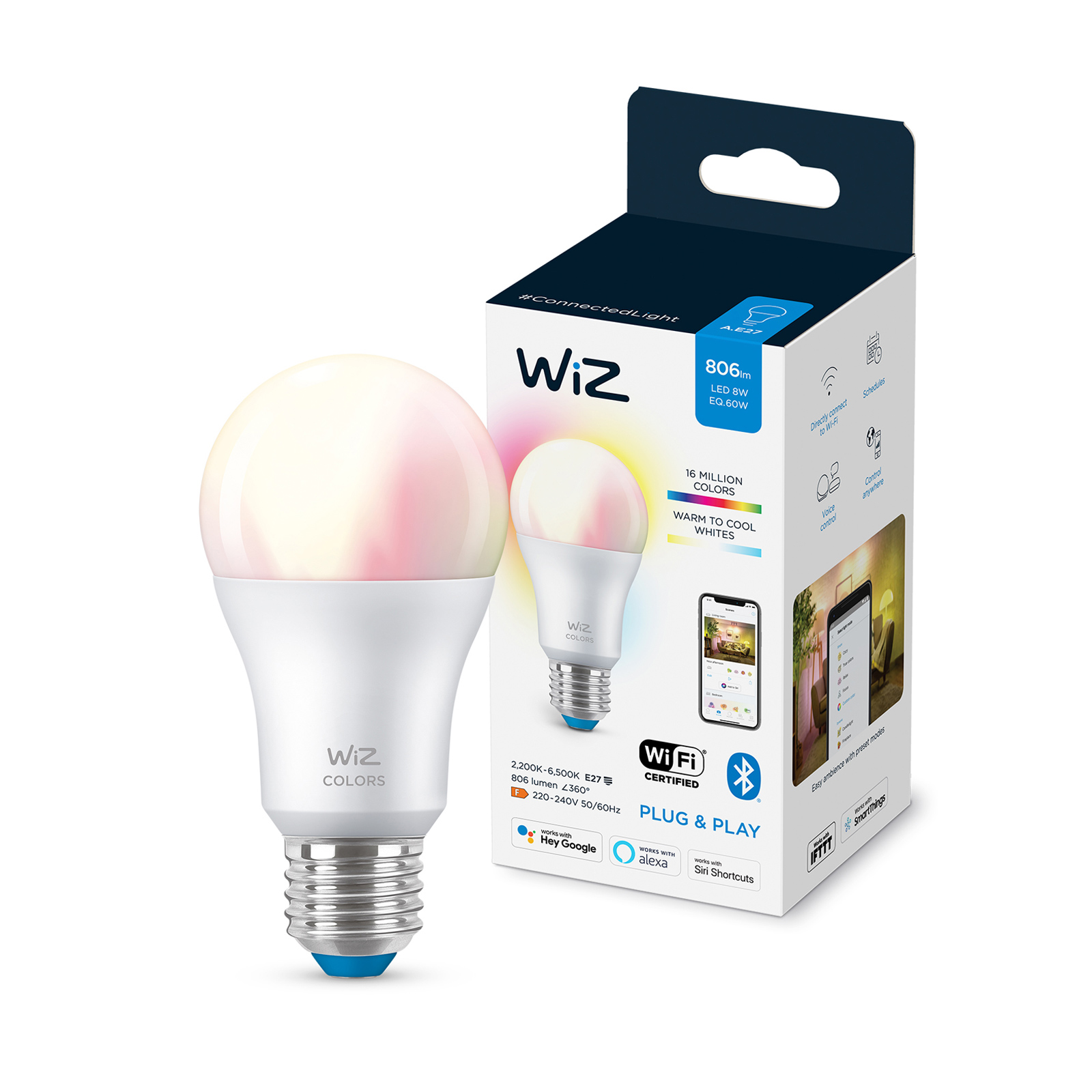 WiZ E27 Colours Smart Bulb Three